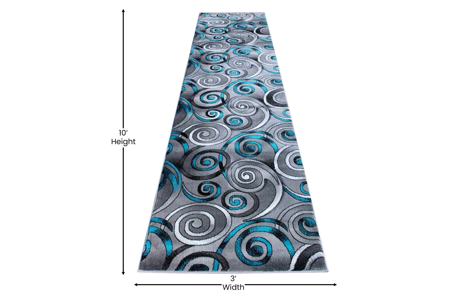 BLNK Masie Collection Olefin Swirl Area Rug with Jute Backing - Turquoise, 3'W x 10'L