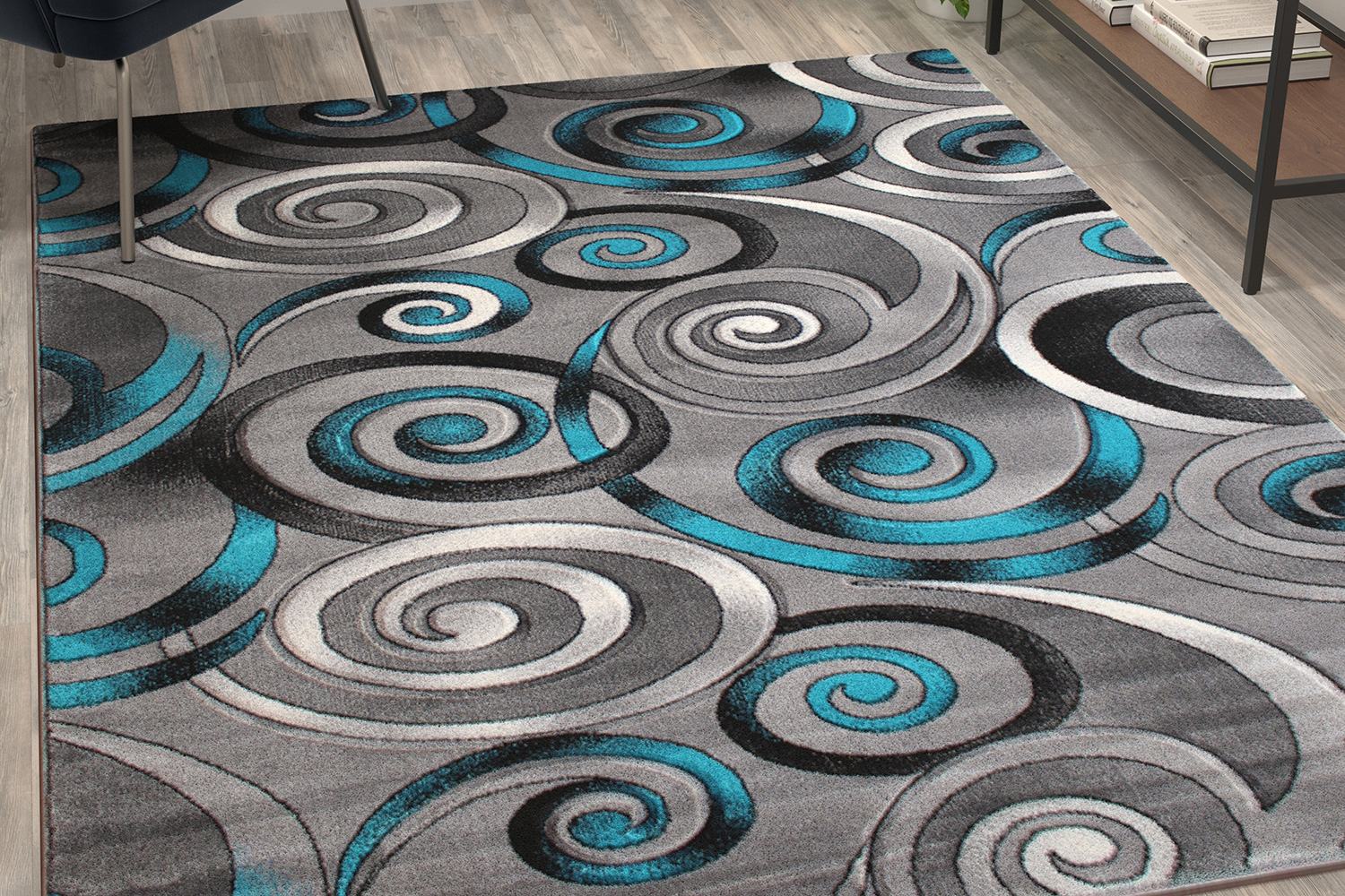 BLNK Masie Collection Olefin Swirl Area Rug with Jute Backing