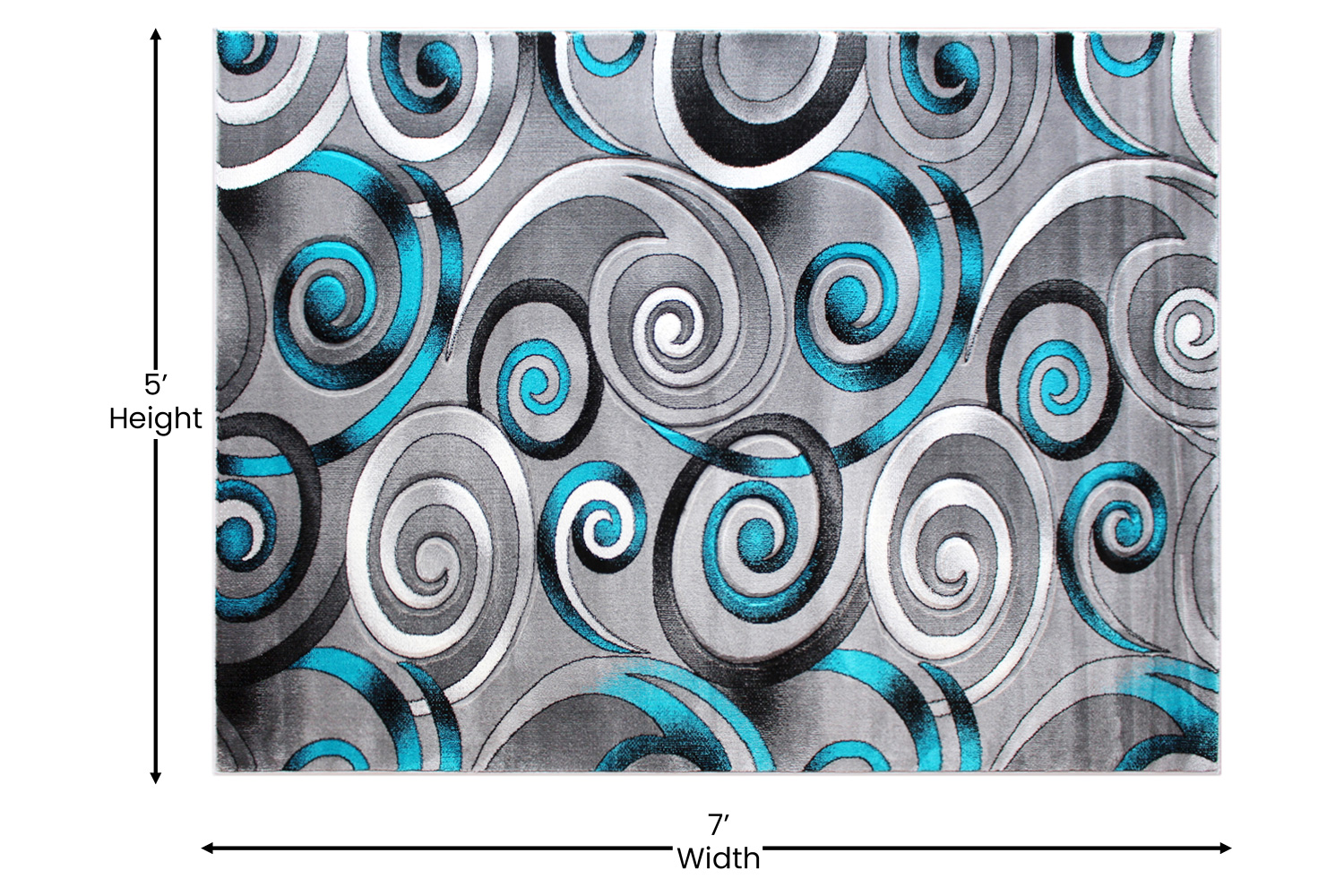 BLNK Masie Collection Olefin Swirl Area Rug with Jute Backing - Turquoise, 5'W x 7'L