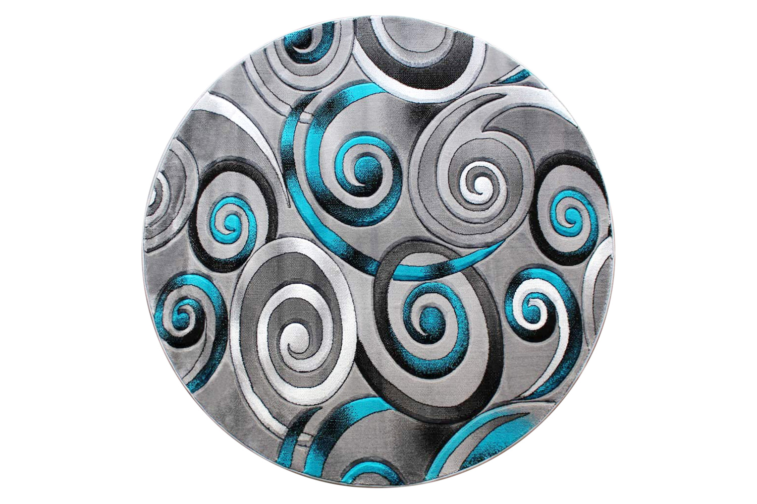 BLNK Masie Collection Round Olefin Swirl Area Rug with Jute Backing - Turquoise, 6'W x 6'L