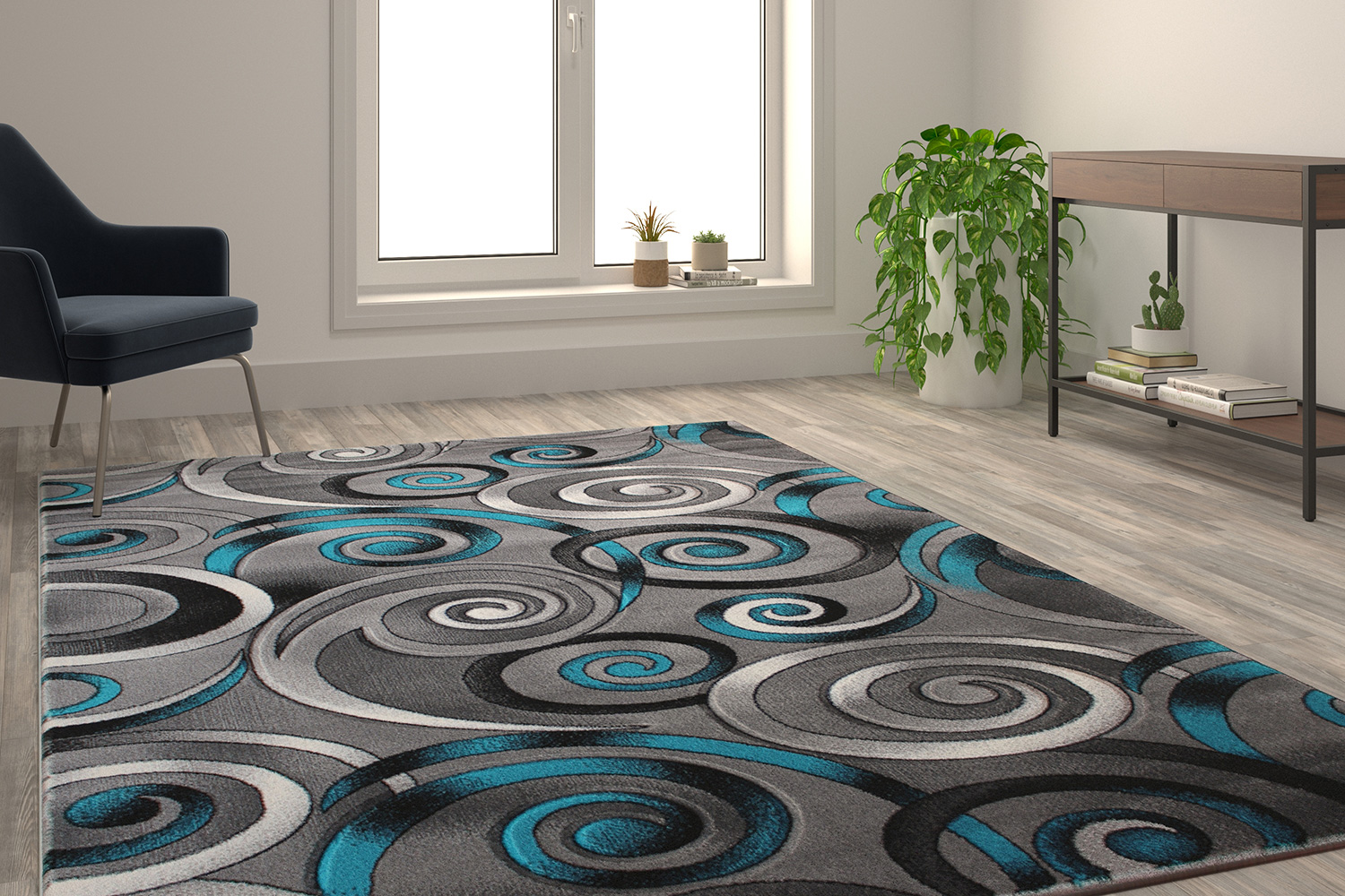 BLNK - Masie Collection Olefin Swirl Area Rug with Jute Backing