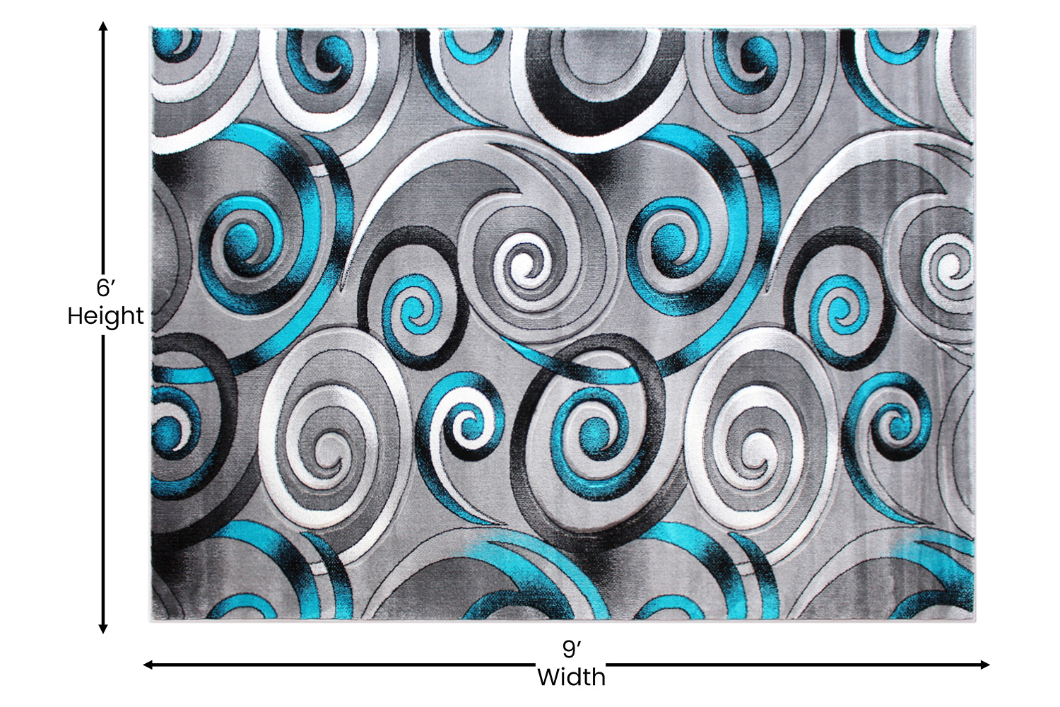 BLNK Masie Collection Olefin Swirl Area Rug with Jute Backing - Turquoise, 6'W x 9'L