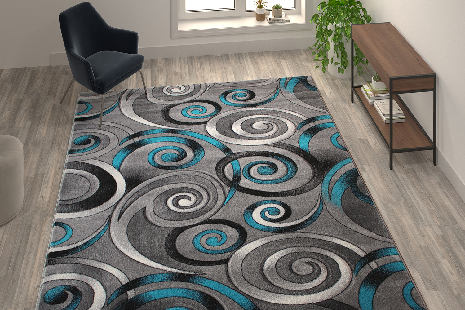 BLNK Masie Collection Olefin Swirl Area Rug with Jute Backing