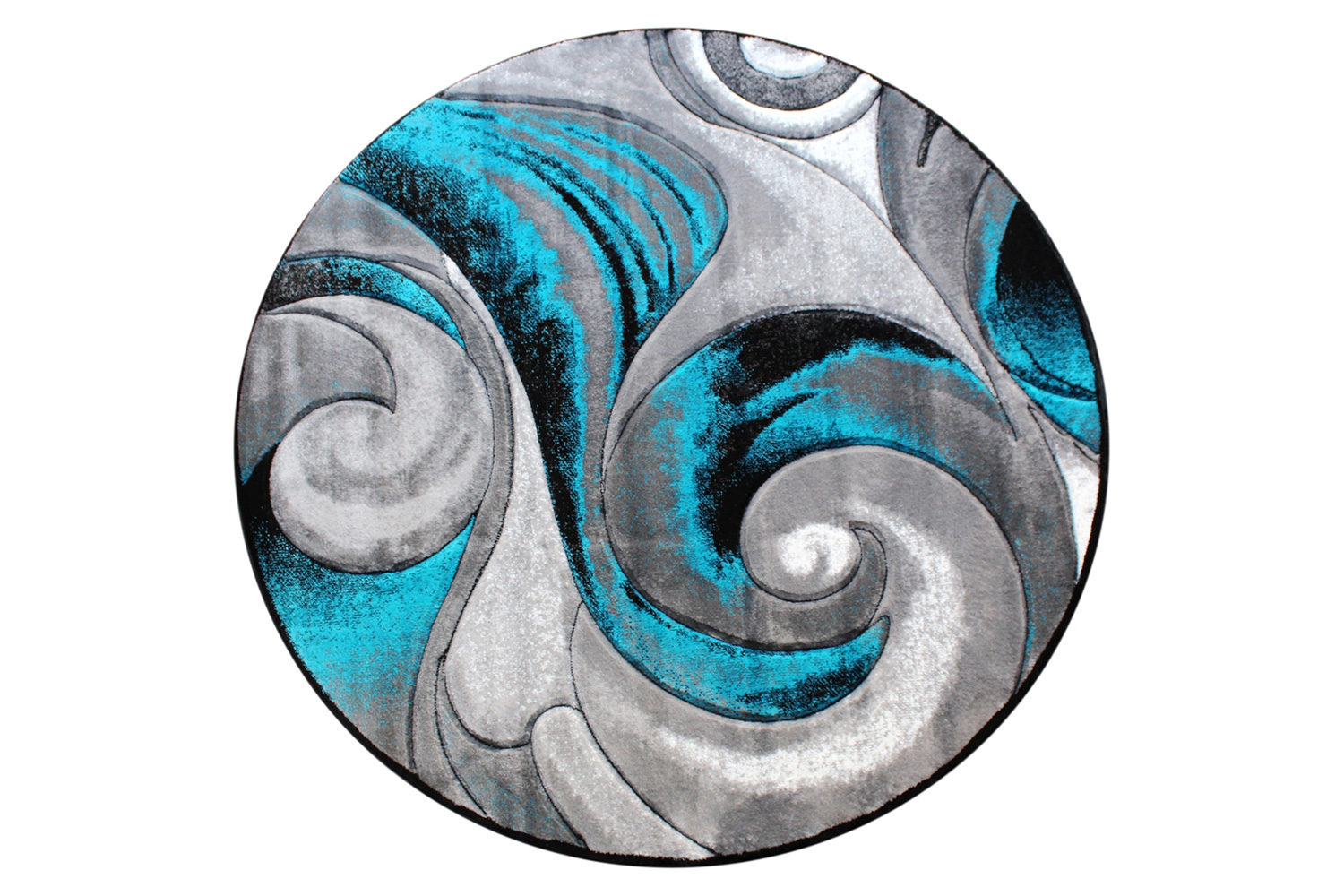 BLNK Masie Collection Round Olefin Swirl Area Rug with Jute Backing - Turquoise, 8'W x 8'L