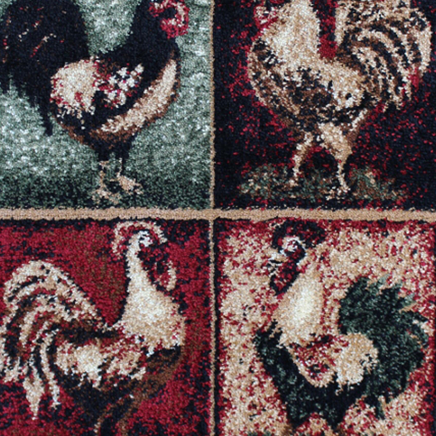 BLNK Gallus Collection Olefin Black Rooster Themed Area Rug with Jute Backing for Kitchen - 2'W x 3'L