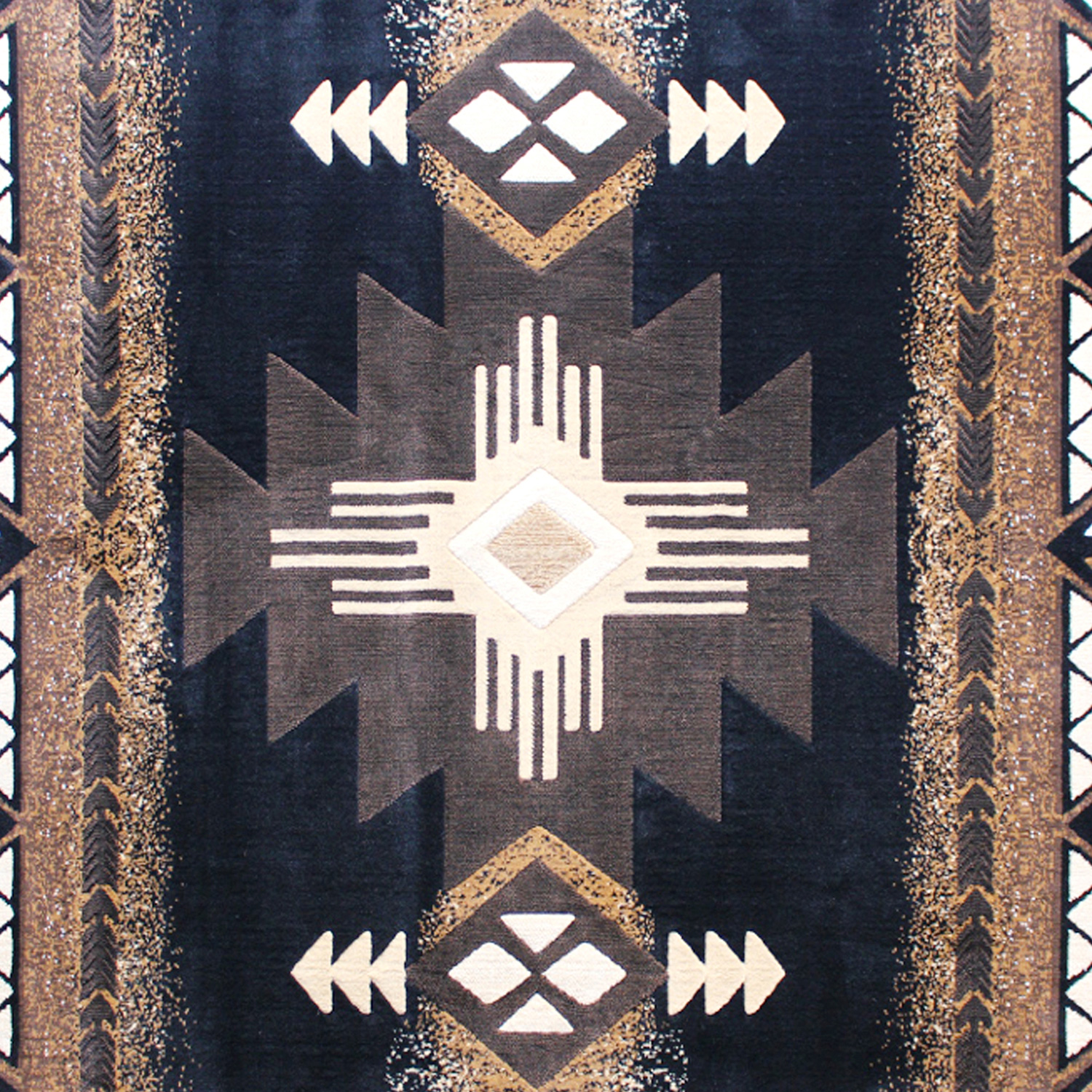 BLNK Mohave Collection Southwestern Style Olefin Traditional Area Rug with Jute Backing - Black, 2'W x 7'L