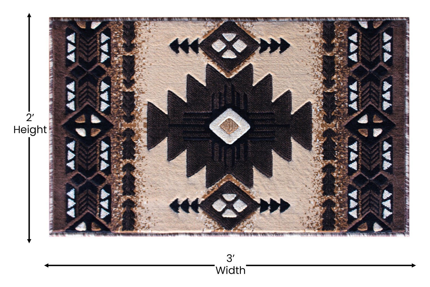 BLNK Mohave Collection Southwestern Style Olefin Traditional Fibers Area Rug with Jute Backing - Brown, 2'W x 3'L