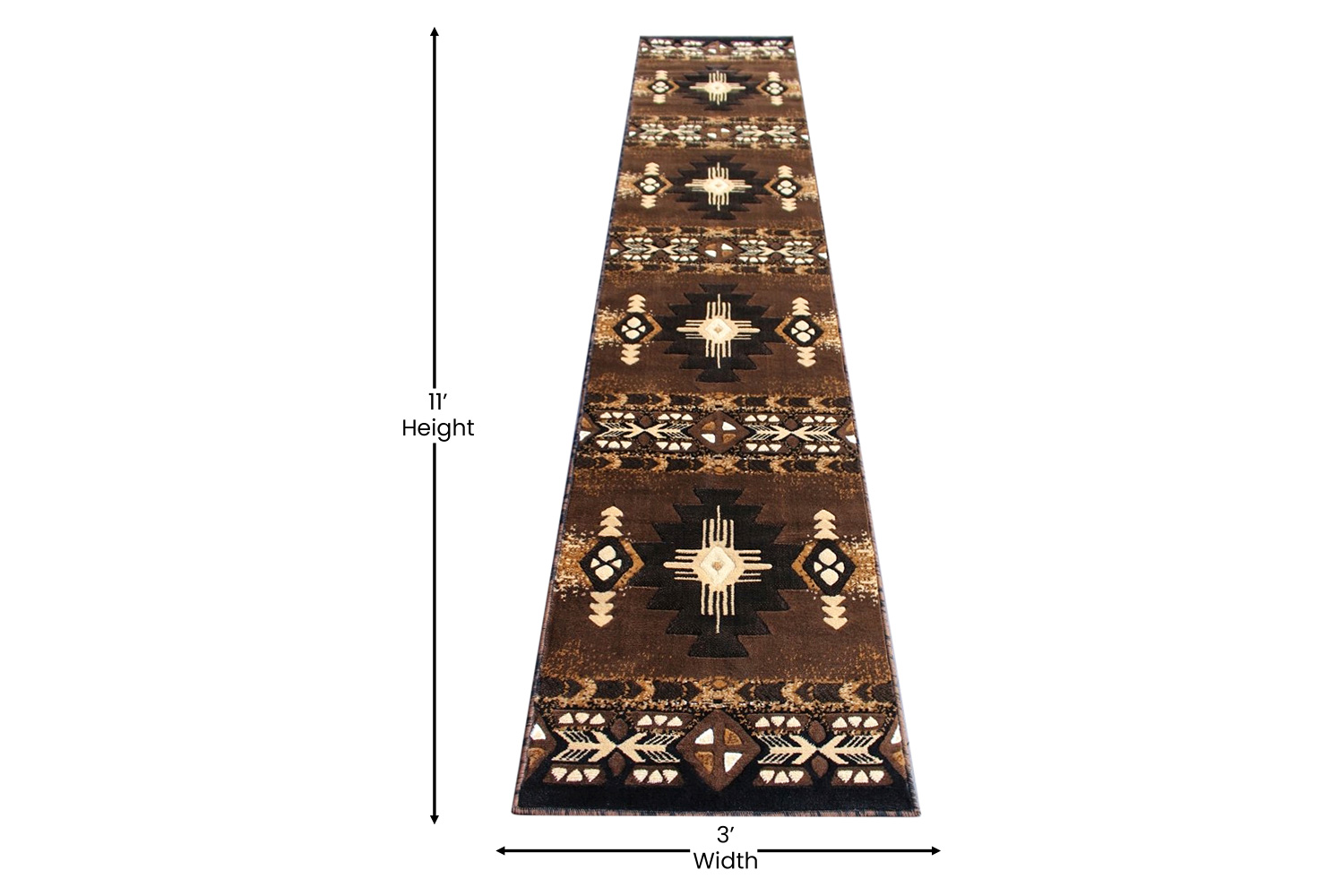 BLNK Mohave Collection Southwestern Style Olefin Traditional Area Rug with Jute Backing - Chocolate, 2'W x 10'L