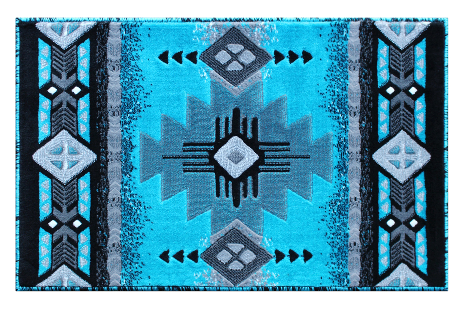 BLNK Mohave Collection Southwestern Style Olefin Traditional Area Rug with Jute Backing - Turquoise, 2'W x 3'L