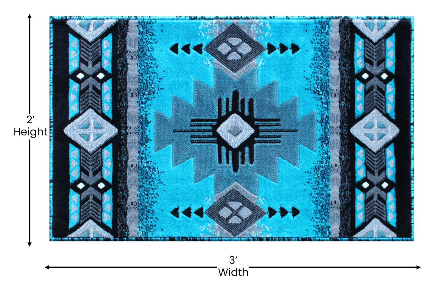 BLNK Mohave Collection Southwestern Style Olefin Traditional Area Rug with Jute Backing - Turquoise, 2'W x 3'L