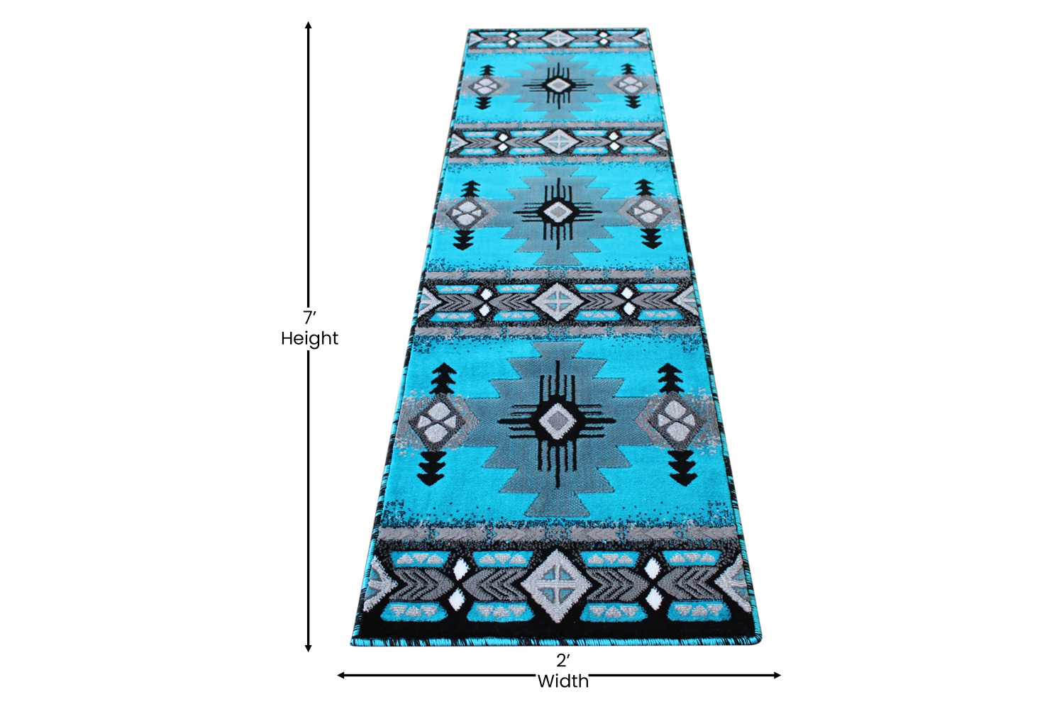 BLNK Mohave Collection Southwestern Style Olefin Traditional Area Rug with Jute Backing - Turquoise, 2'W x 7'L