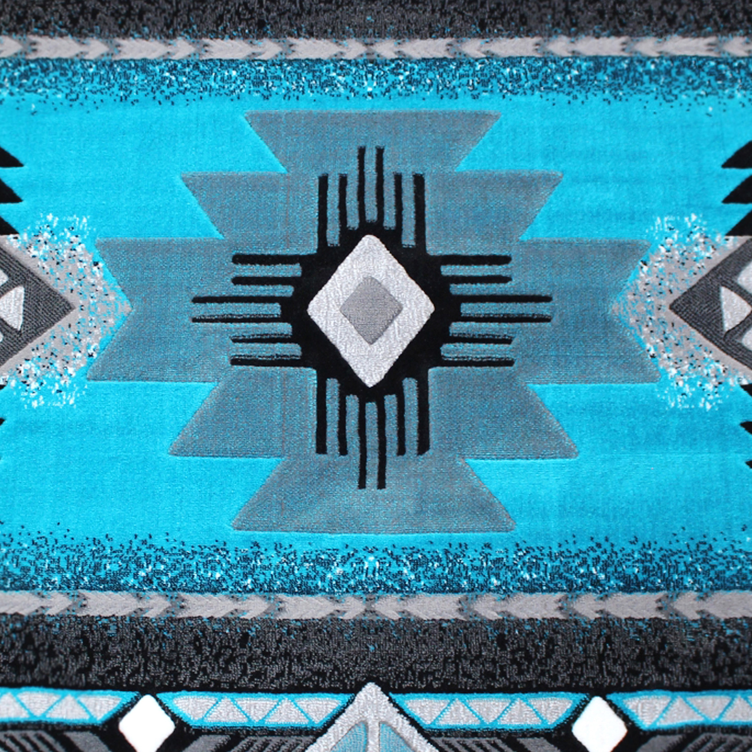 BLNK Mohave Collection Southwestern Style Olefin Traditional Area Rug with Jute Backing - Turquoise, 5'W x 5'L