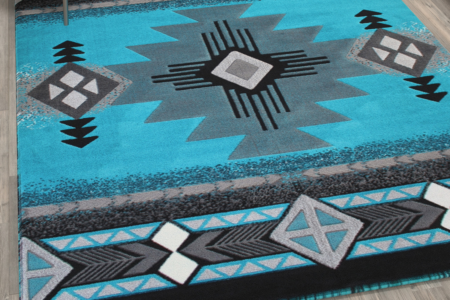 BLNK Mohave Collection Southwestern Style Olefin Traditional Area Rug with Jute Backing - Turquoise, 5'W x 7'L