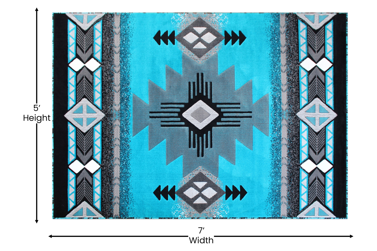 BLNK Mohave Collection Southwestern Style Olefin Traditional Area Rug with Jute Backing - Turquoise, 5'W x 7'L