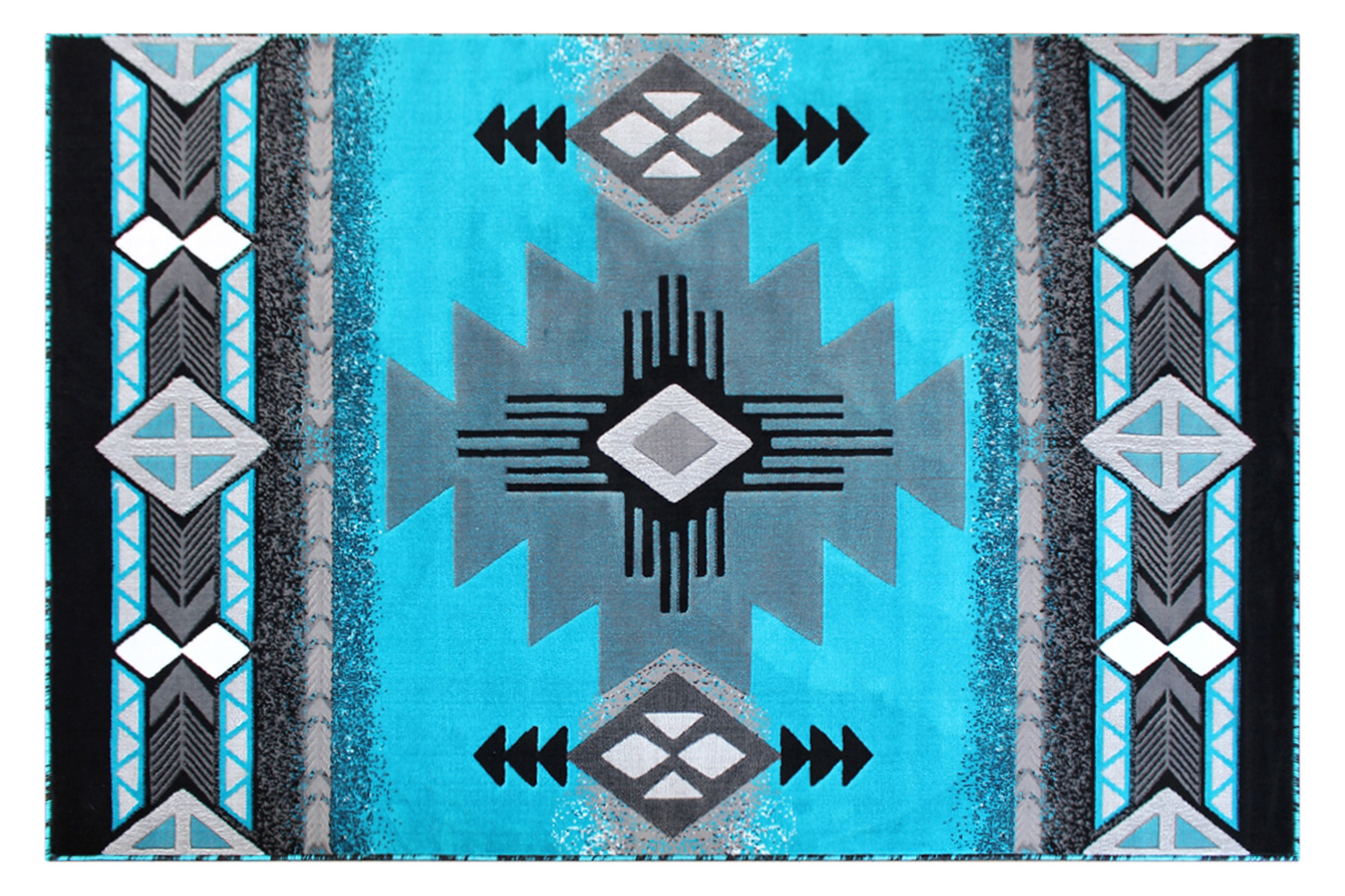 BLNK Mohave Collection Southwestern Style Olefin Traditional Area Rug with Jute Backing - Turquoise, 6'W x 9'L