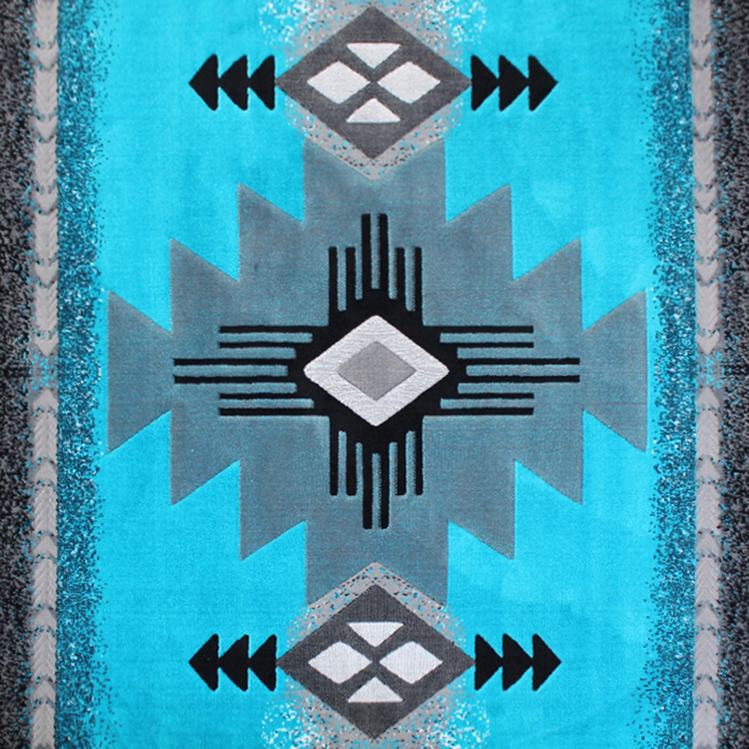 BLNK Mohave Collection Southwestern Style Olefin Traditional Area Rug with Jute Backing - Turquoise, 6'W x 9'L