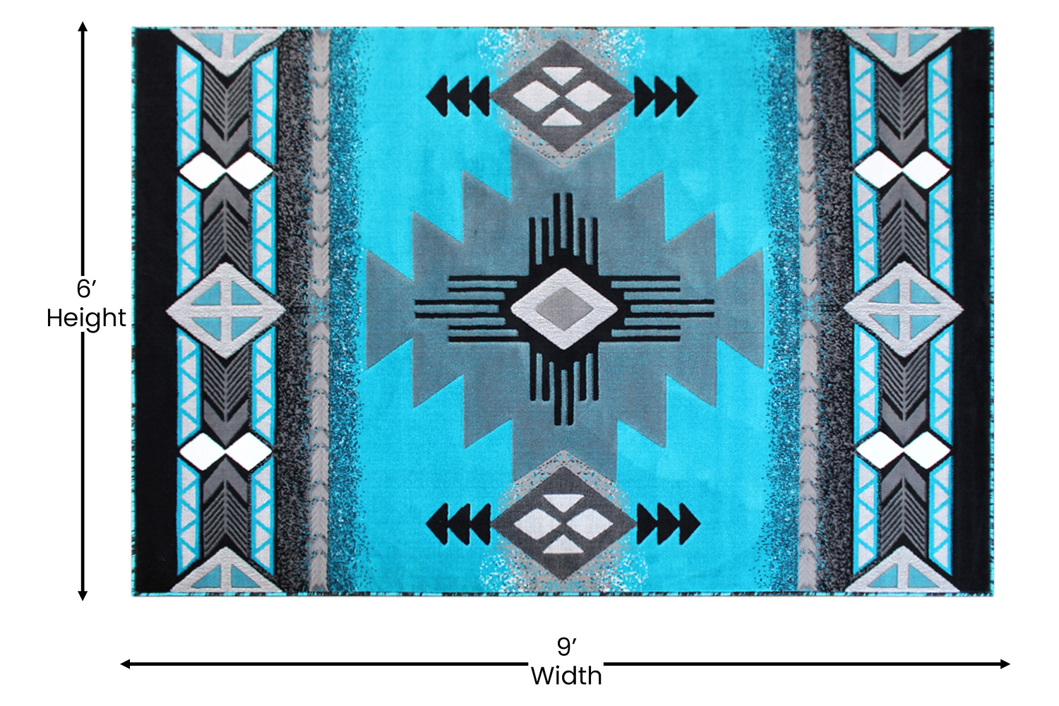 BLNK Mohave Collection Southwestern Style Olefin Traditional Area Rug with Jute Backing - Turquoise, 6'W x 9'L