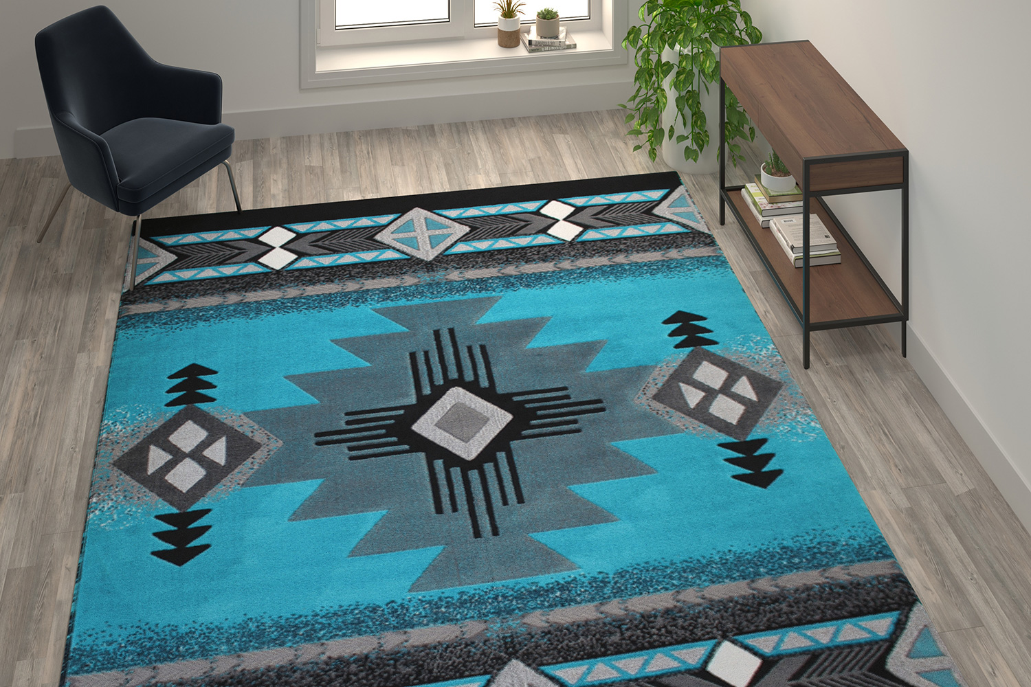 BLNK - Mohave Collection Southwestern Style Olefin Traditional Area Rug with Jute Backing