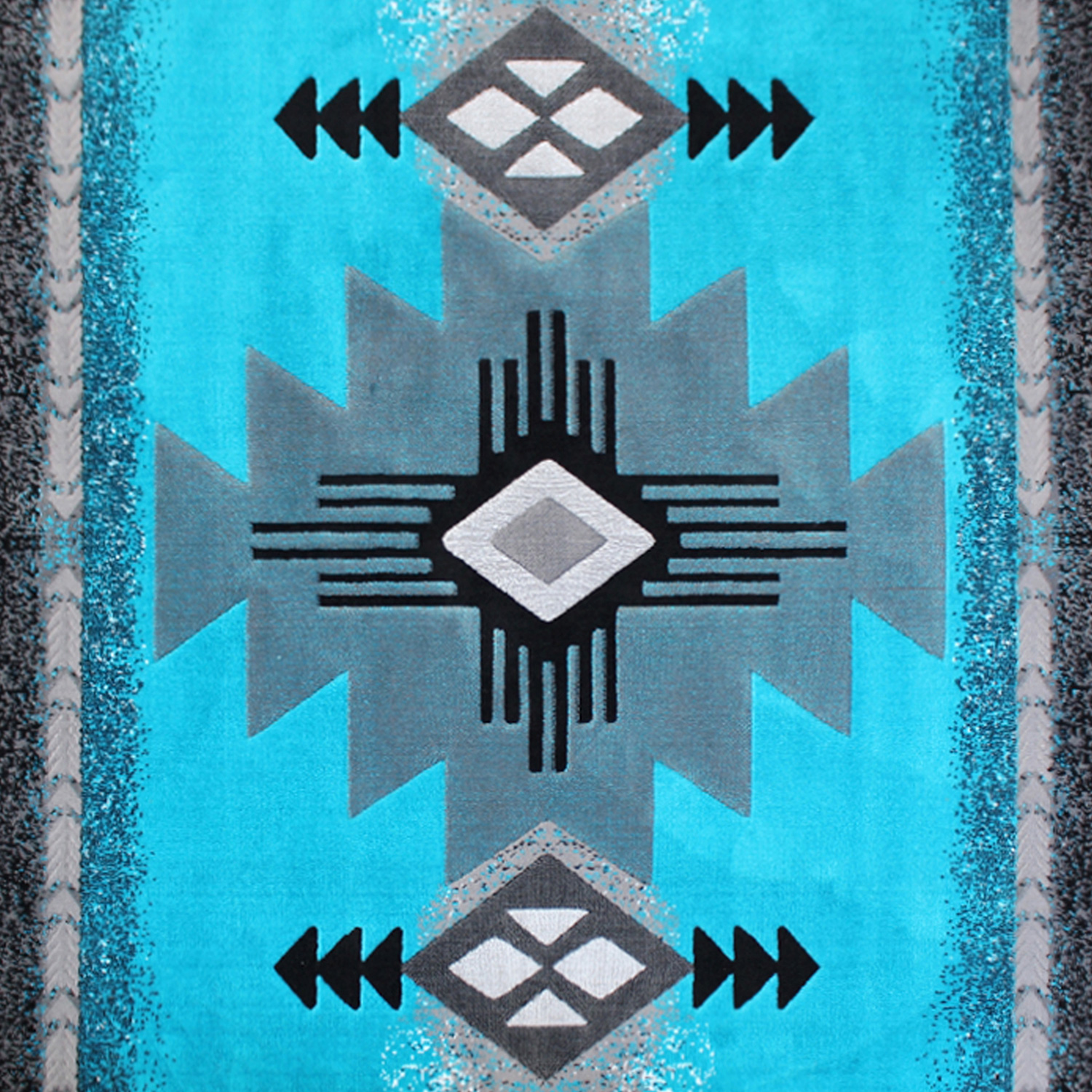 BLNK Mohave Collection Southwestern Style Olefin Traditional Area Rug with Jute Backing - Turquoise, 8'W x 10'L