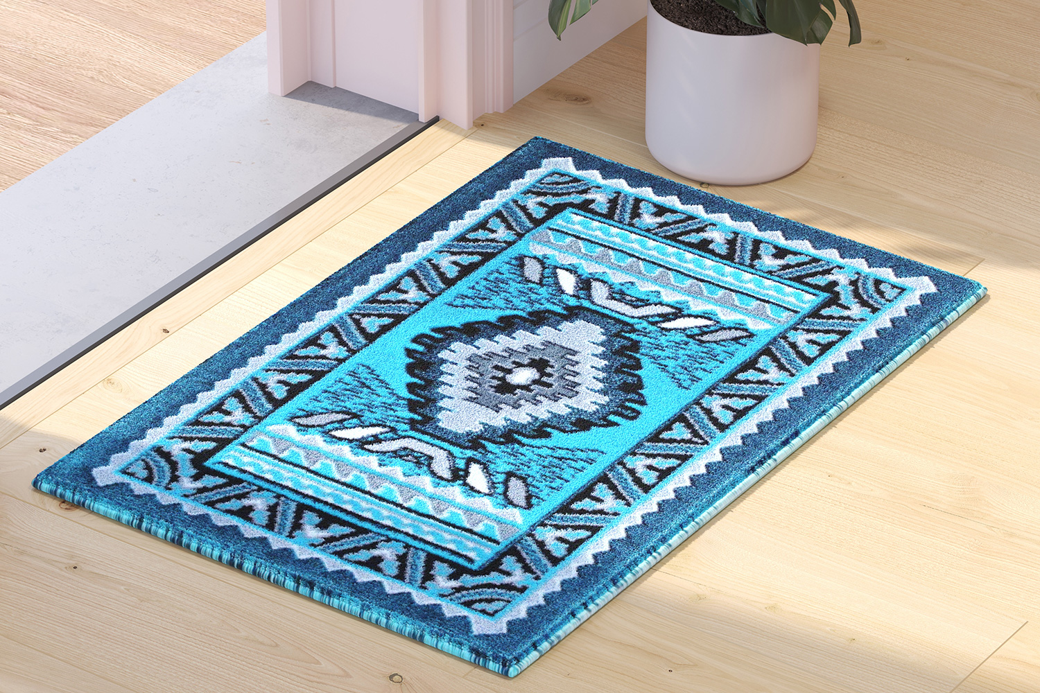 BLNK™ Ventana Collection Southwest Olefin Area Rug with Jute Backing - Turquoise, 2'W x 3'L