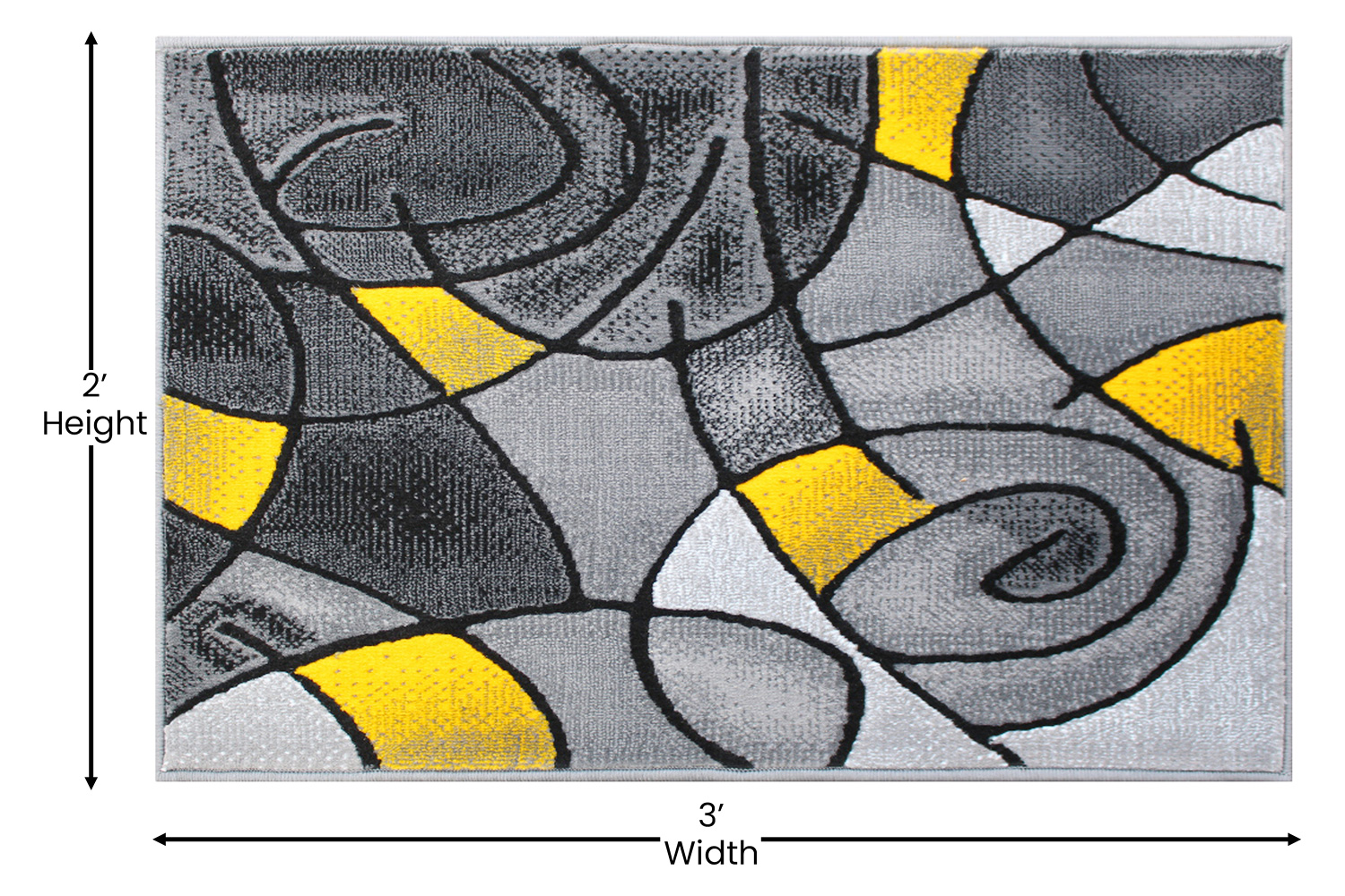 BLNK Jubilee Collection Abstract Olefin Pattern Area Rug with Jute Backing - Yellow, 2'W x 3'L