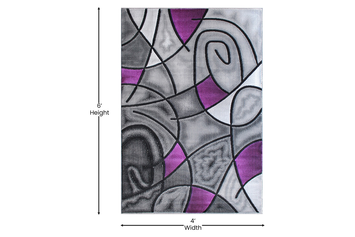 BLNK Jubilee Collection Abstract Olefin Area Rug with Jute Backing - Purple, 3'W x 5'L