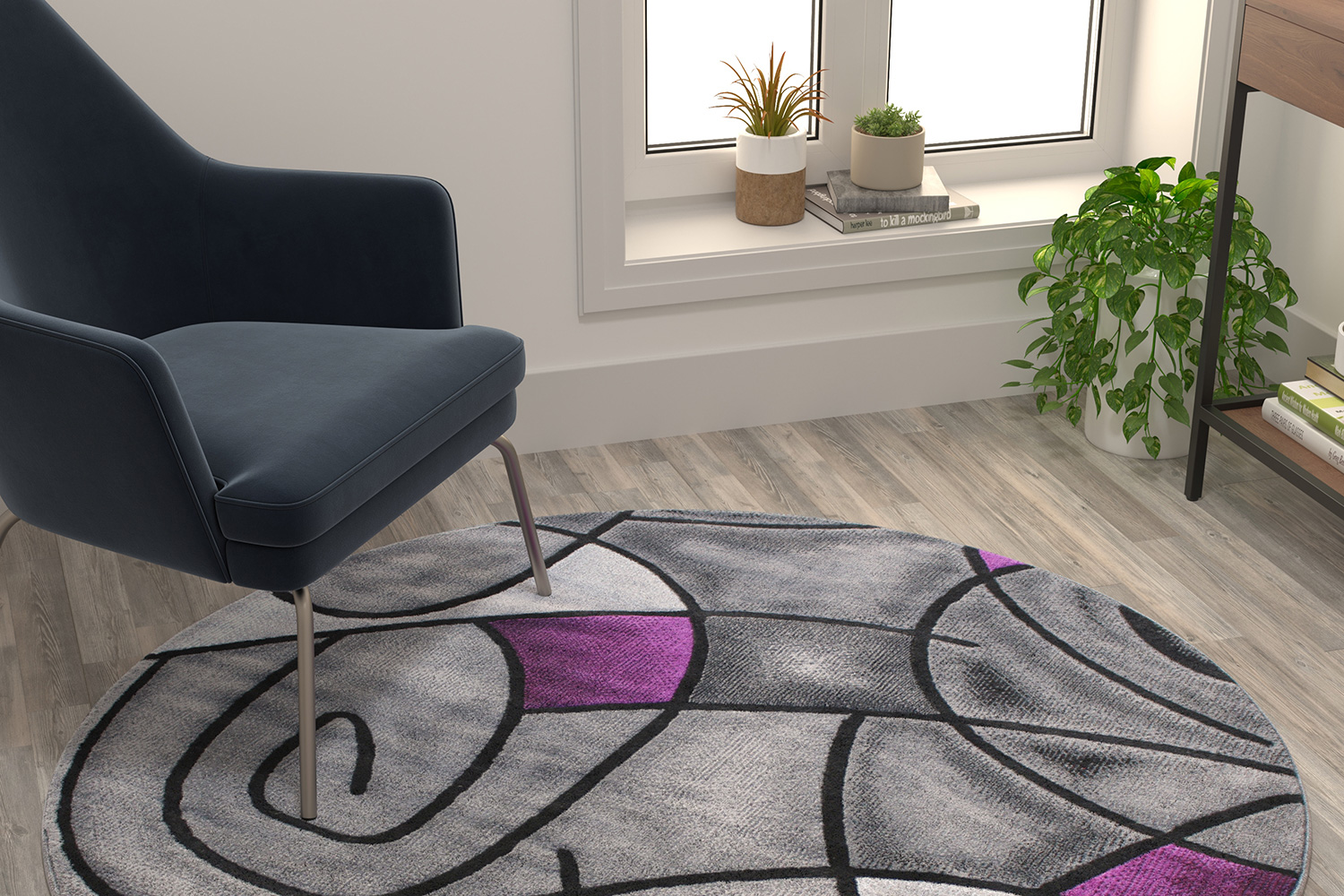 BLNK Jubilee Collection Style 1 Abstract Round Olefin Area Rug with Jute Backing