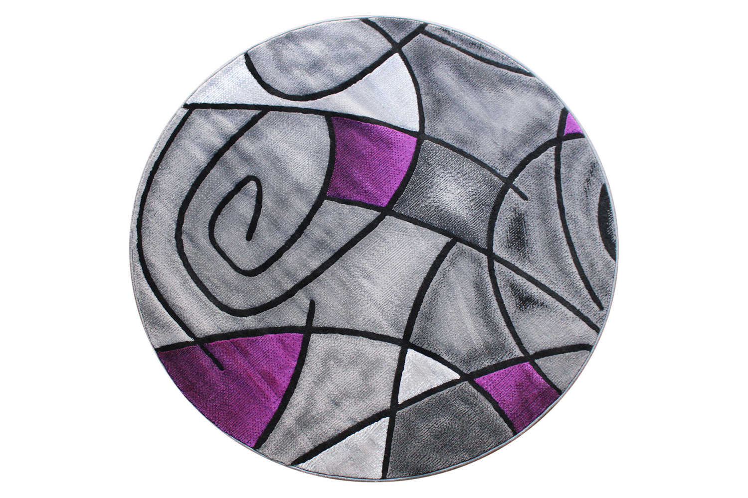 BLNK Jubilee Collection Style 1 Abstract Round Olefin Area Rug with Jute Backing - Purple, 5'W x 5'L