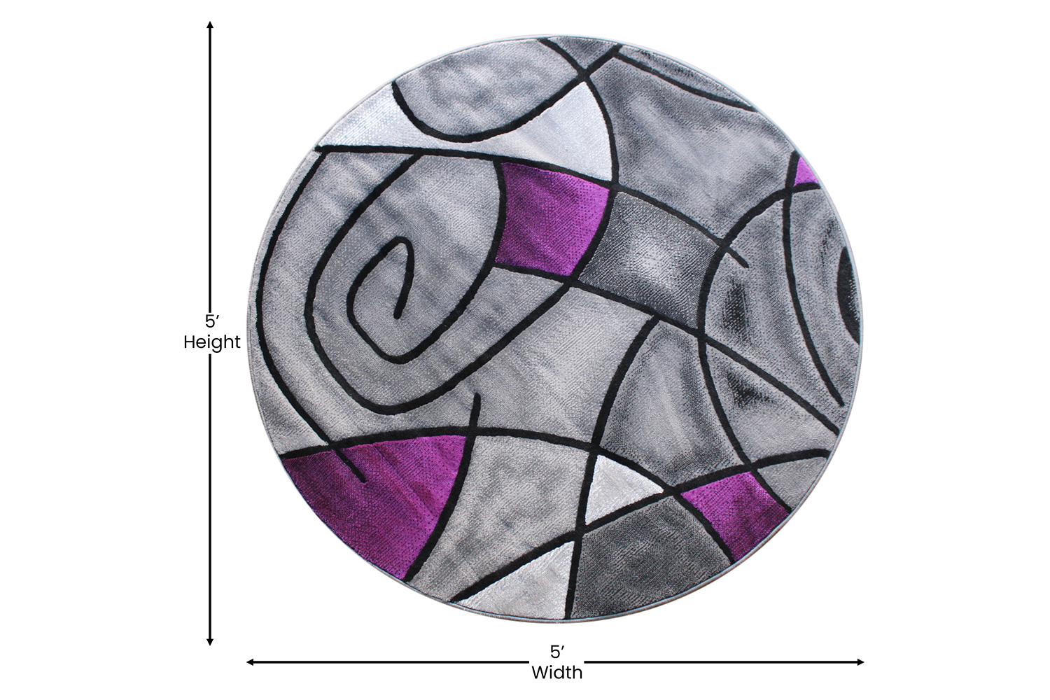 BLNK Jubilee Collection Style 1 Abstract Round Olefin Area Rug with Jute Backing - Purple, 5'W x 5'L