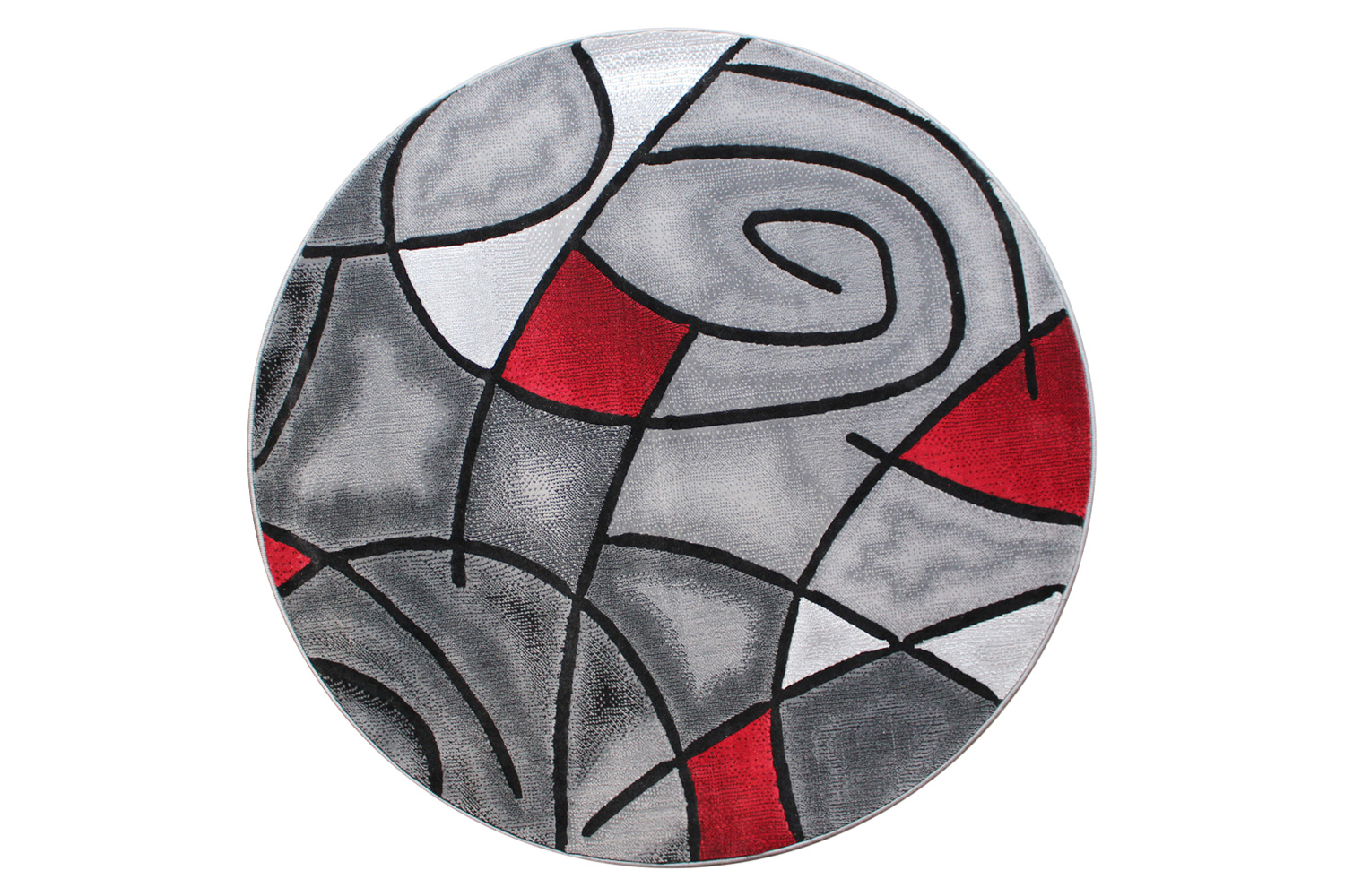 BLNK Jubilee Collection Style 1 Abstract Round Olefin Area Rug with Jute Backing - Red, 5'W x 5'L