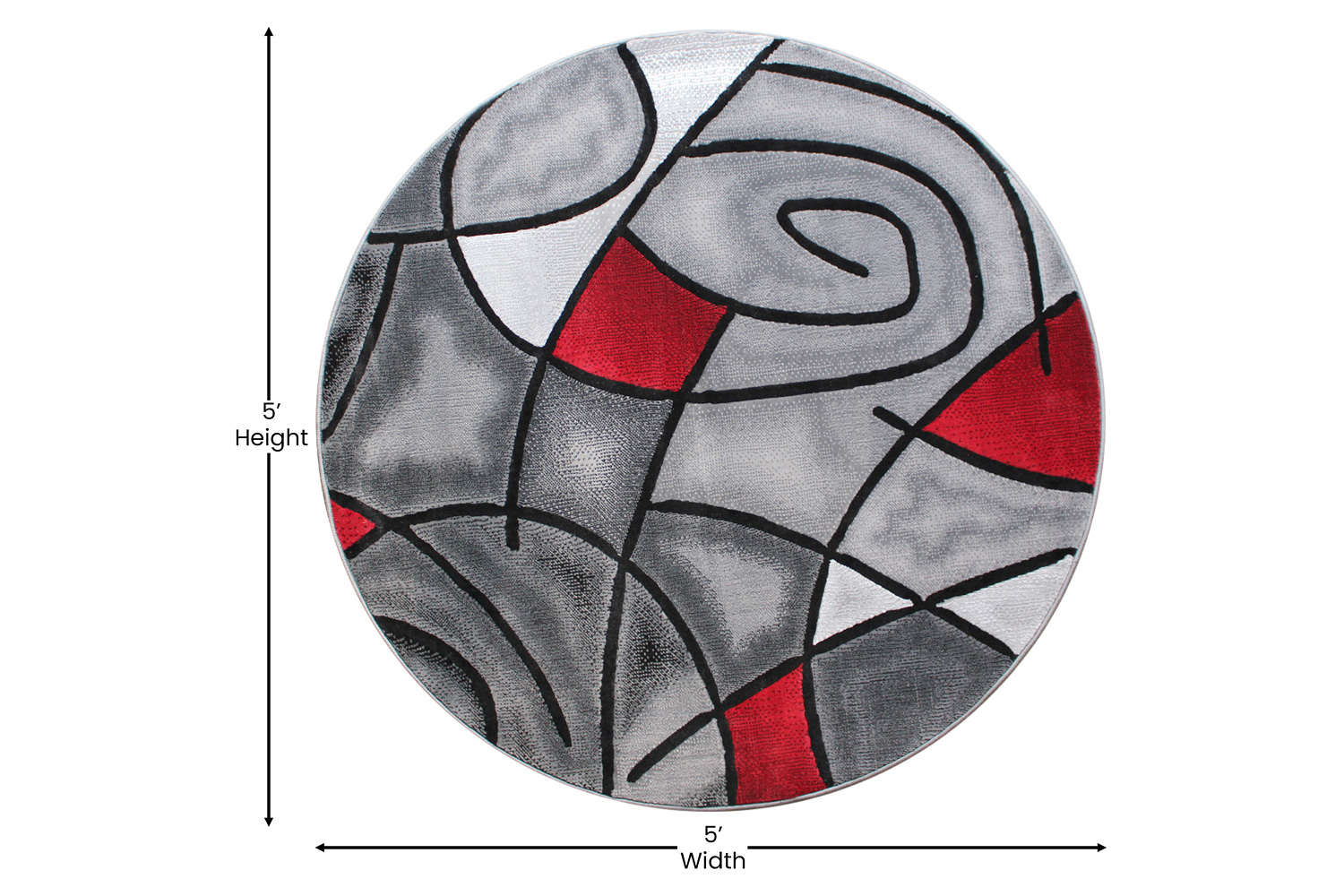 BLNK Jubilee Collection Style 1 Abstract Round Olefin Area Rug with Jute Backing - Red, 5'W x 5'L