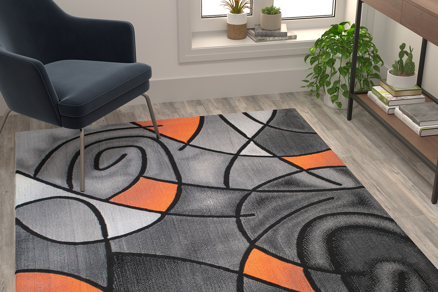 BLNK Jubilee Collection Abstract Olefin Area Rug with Jute Backing