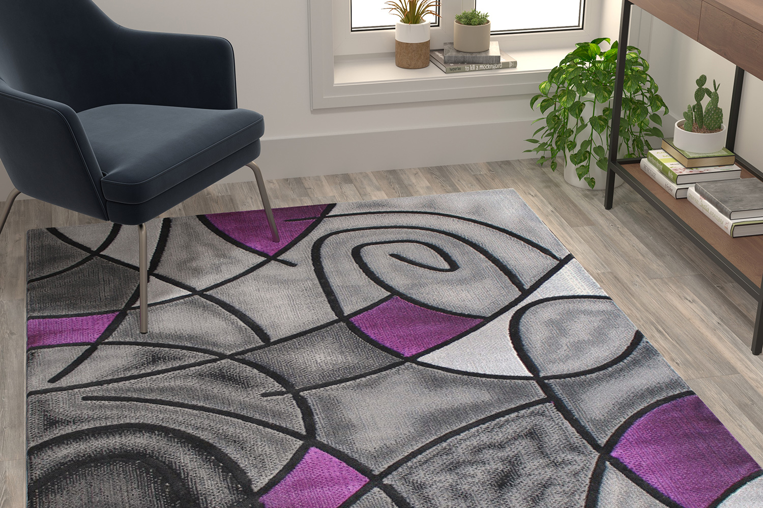 BLNK Jubilee Collection Abstract Olefin Area Rug with Jute Backing