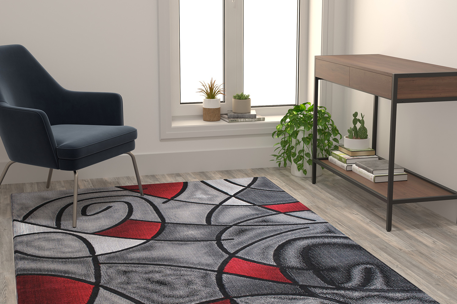 BLNK Jubilee Collection Abstract Olefin Area Rug with Jute Backing - Red, 5'W x 7'L