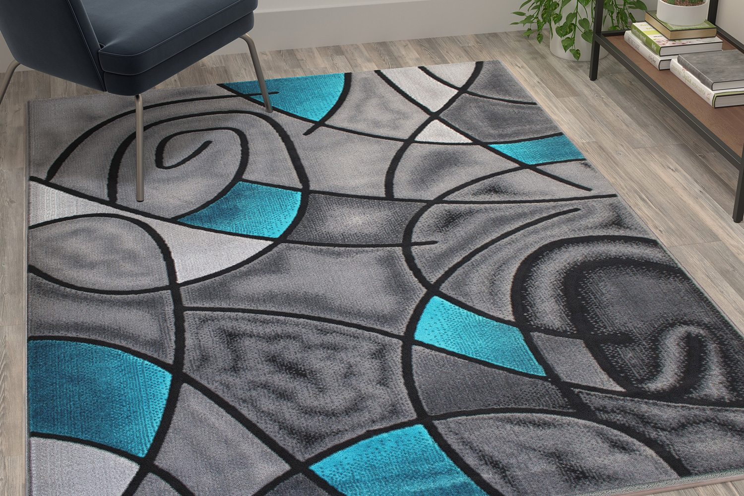 BLNK Jubilee Collection Abstract Olefin Area Rug with Jute Backing