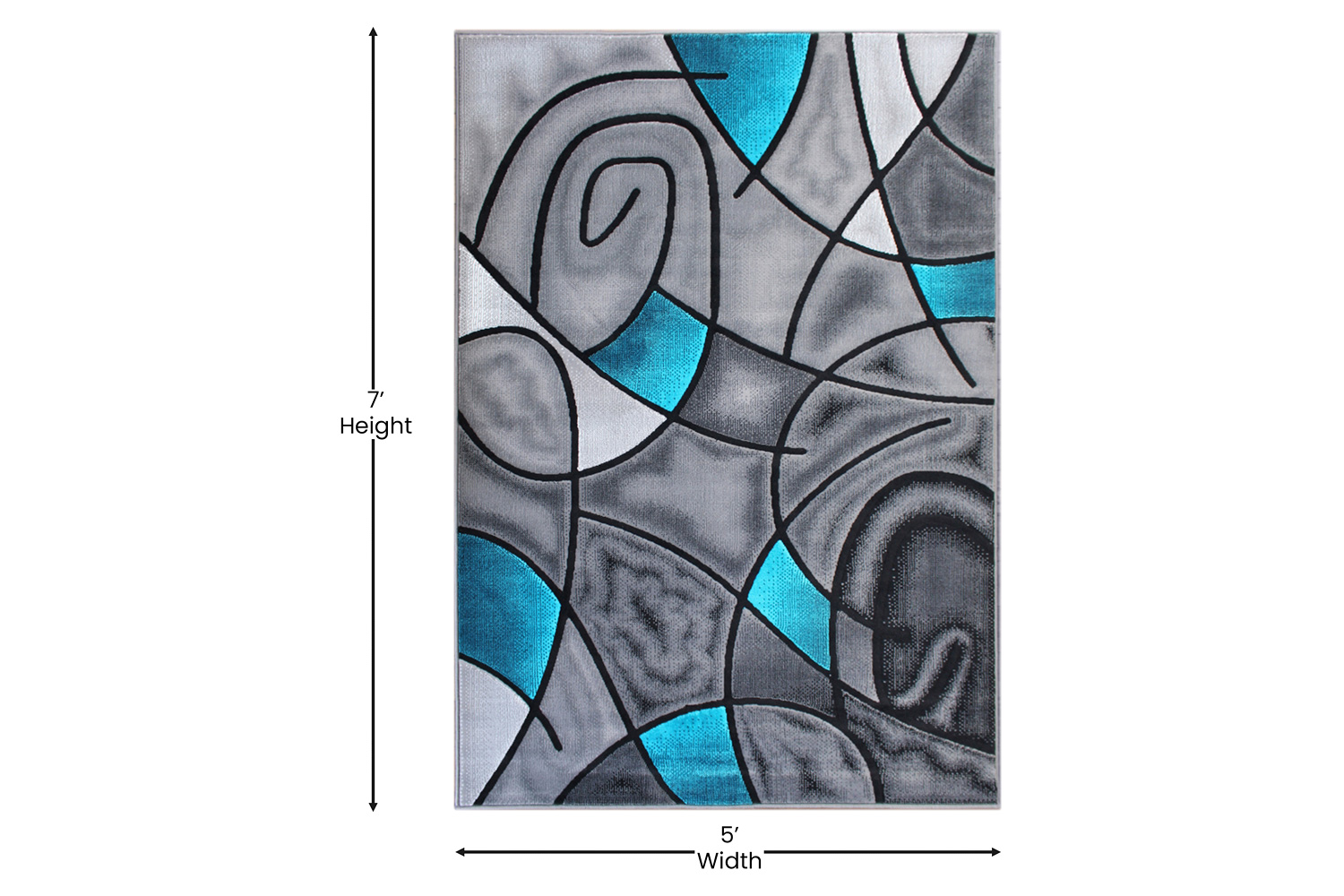 BLNK Jubilee Collection Abstract Olefin Area Rug with Jute Backing - Turquoise, 5'W x 7'L