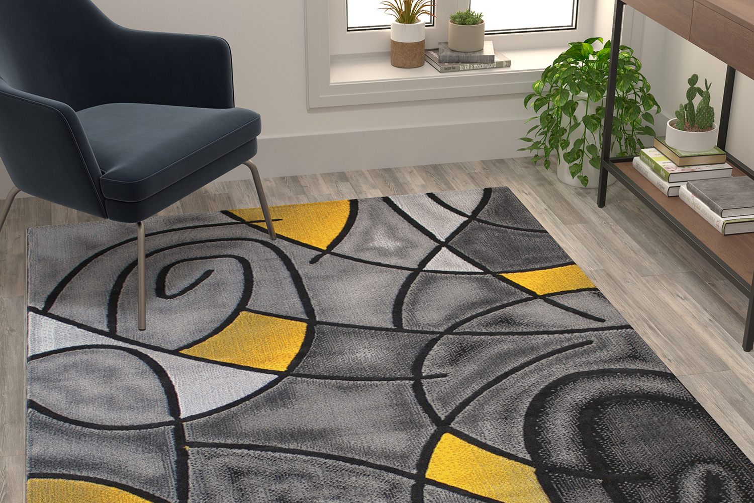 BLNK Jubilee Collection Abstract Olefin Area Rug with Jute Backing