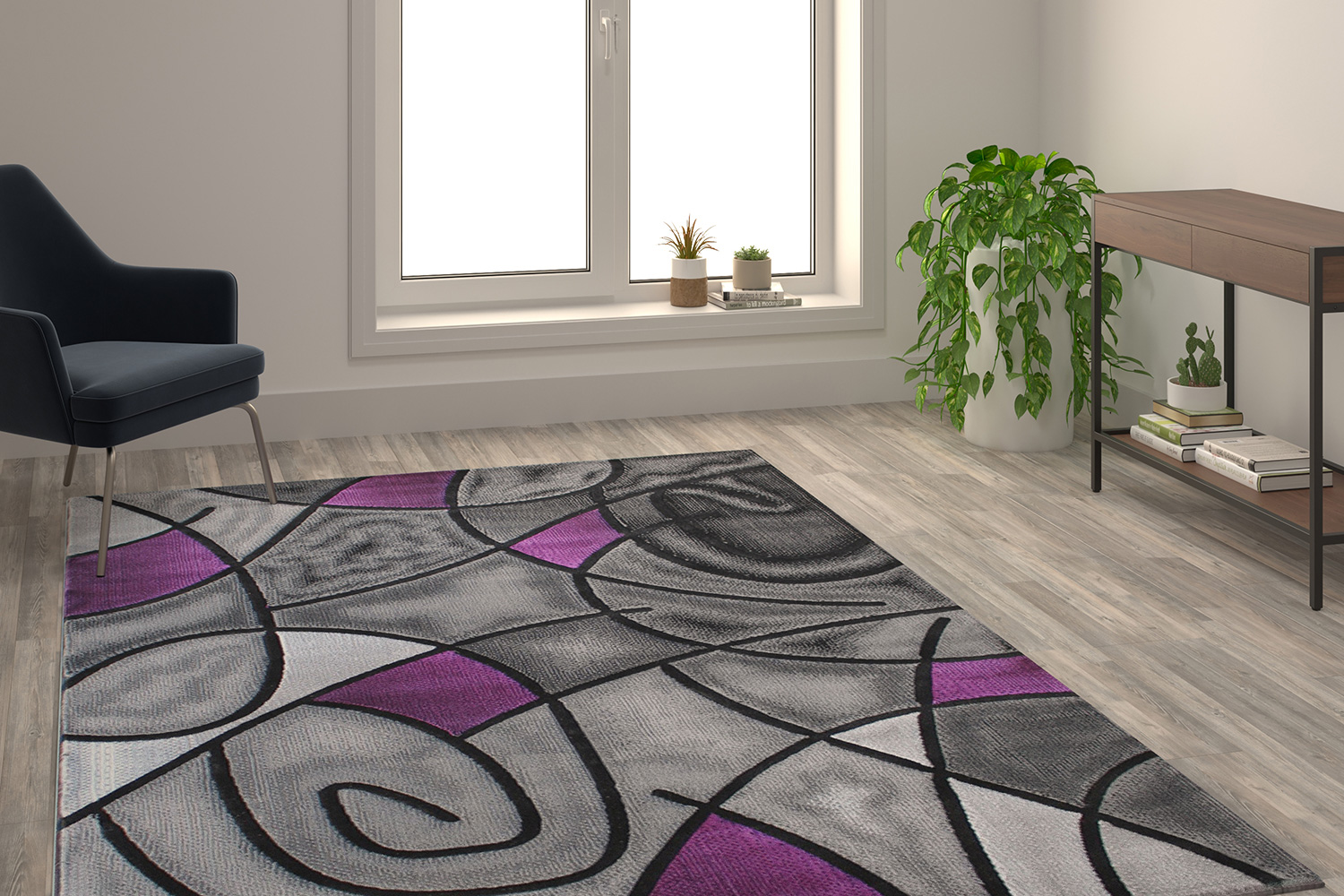 BLNK Jubilee Collection Abstract Olefin Area Rug with Jute Backing