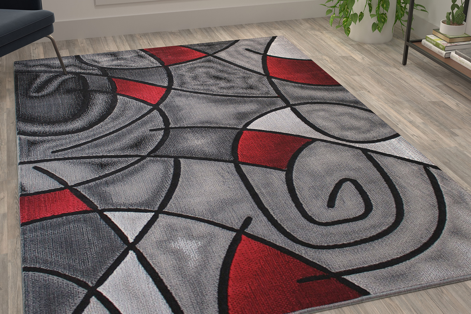 BLNK Jubilee Collection Abstract Olefin Area Rug with Jute Backing