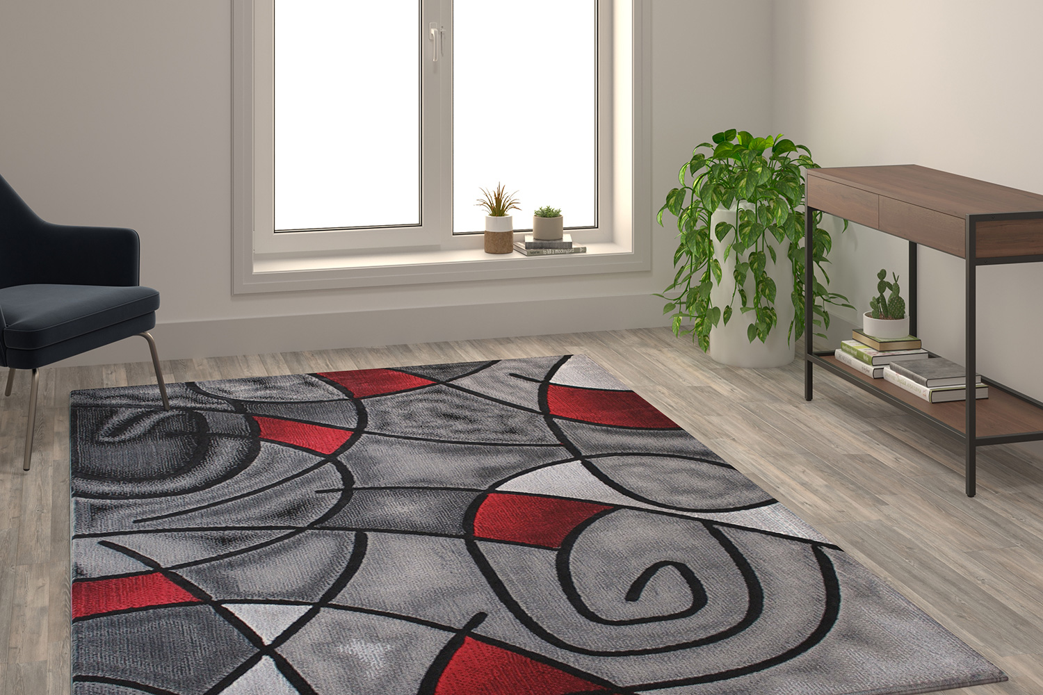 BLNK Jubilee Collection Abstract Olefin Area Rug with Jute Backing - Red, 6'W x 9'L