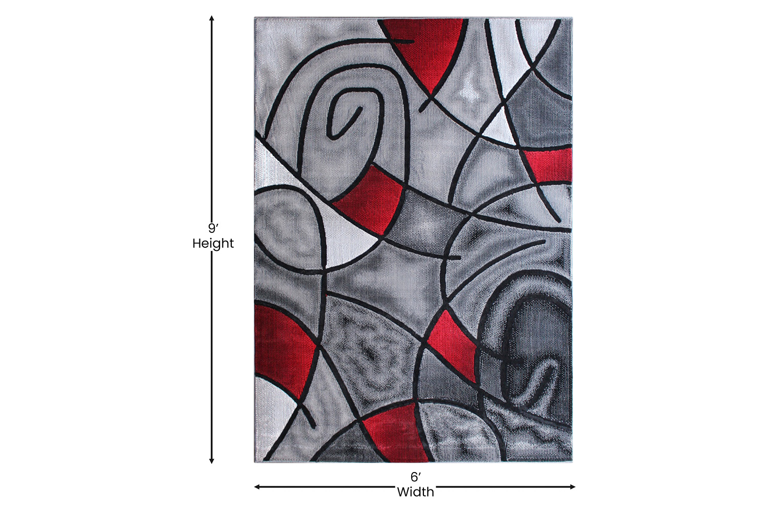 BLNK Jubilee Collection Abstract Olefin Area Rug with Jute Backing - Red, 6'W x 9'L