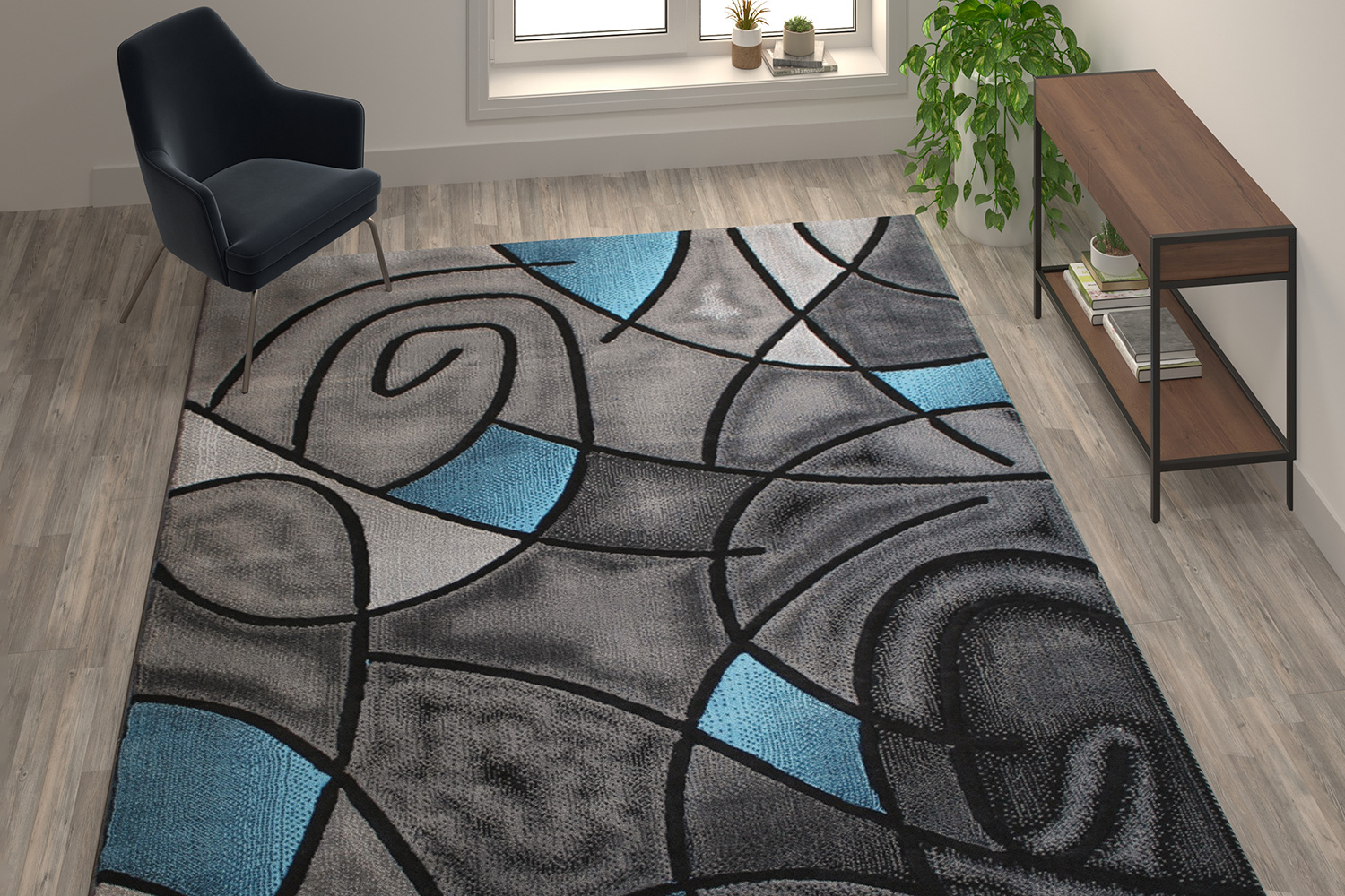 BLNK Jubilee Collection Abstract Olefin Area Rug with Jute Backing