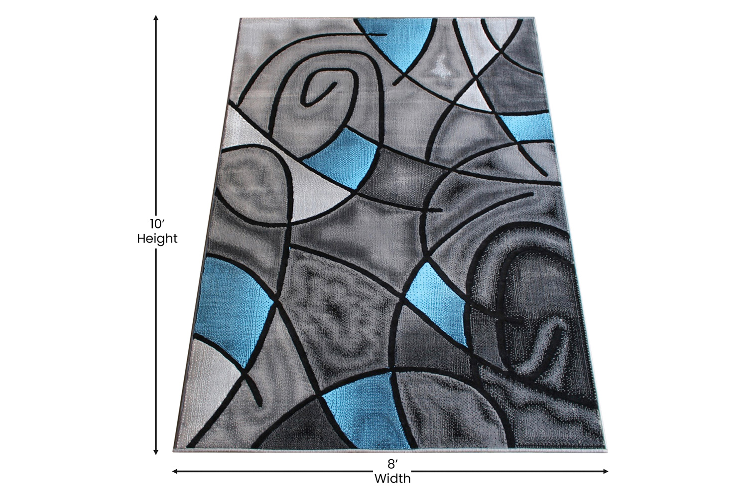 BLNK Jubilee Collection Abstract Olefin Area Rug with Jute Backing - Blue, 8'W x 10'L