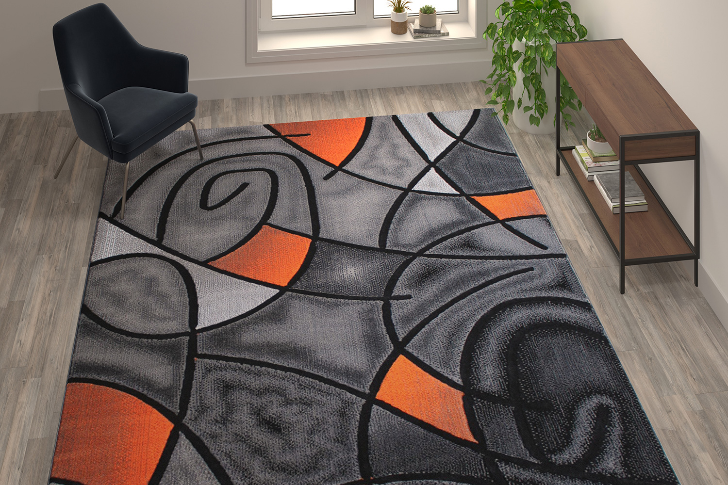 BLNK Jubilee Collection Abstract Olefin Area Rug with Jute Backing