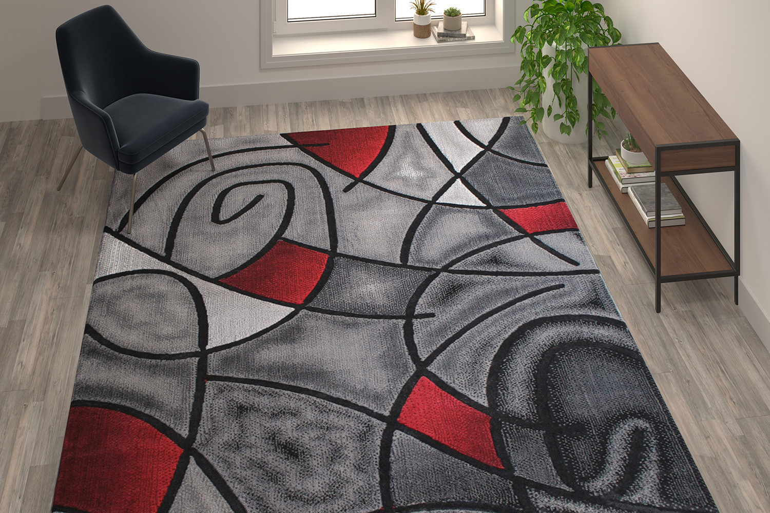 BLNK Jubilee Collection Abstract Olefin Area Rug with Jute Backing