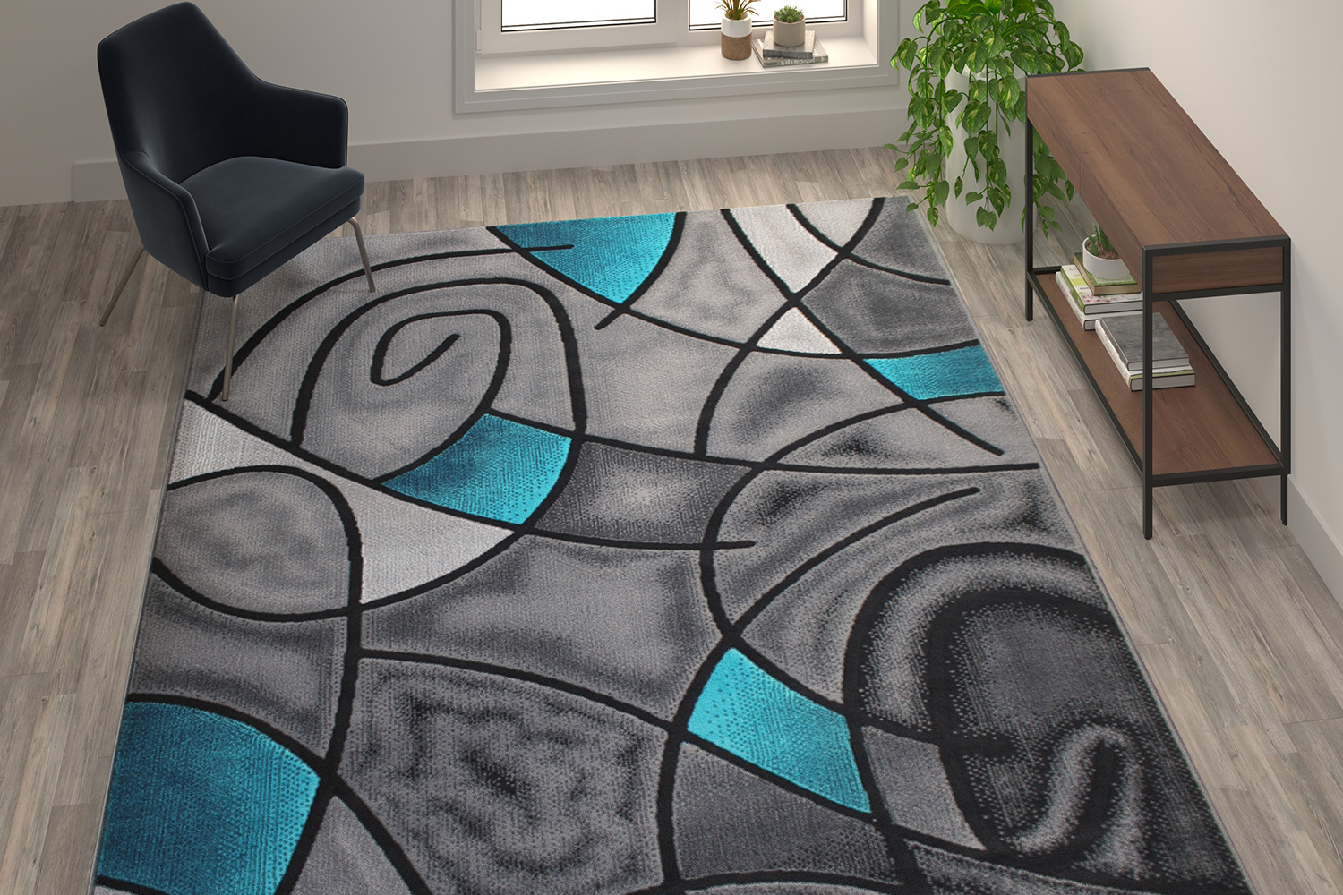 BLNK Jubilee Collection Abstract Olefin Area Rug with Jute Backing