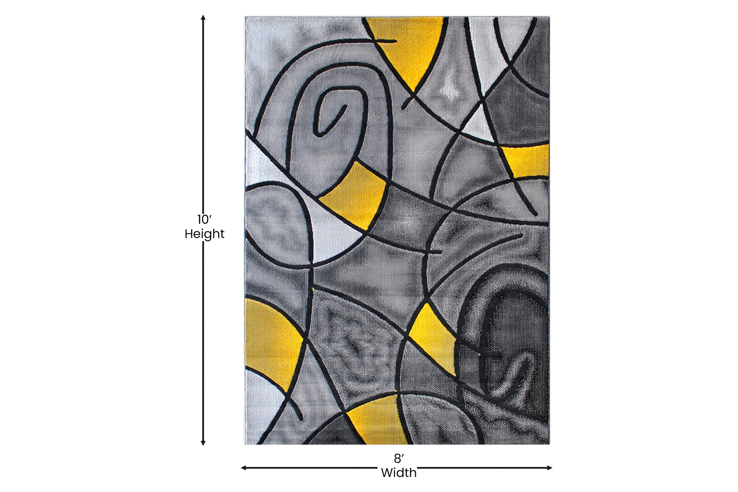 BLNK Jubilee Collection Abstract Olefin Area Rug with Jute Backing - Yellow, 8'W x 10'L