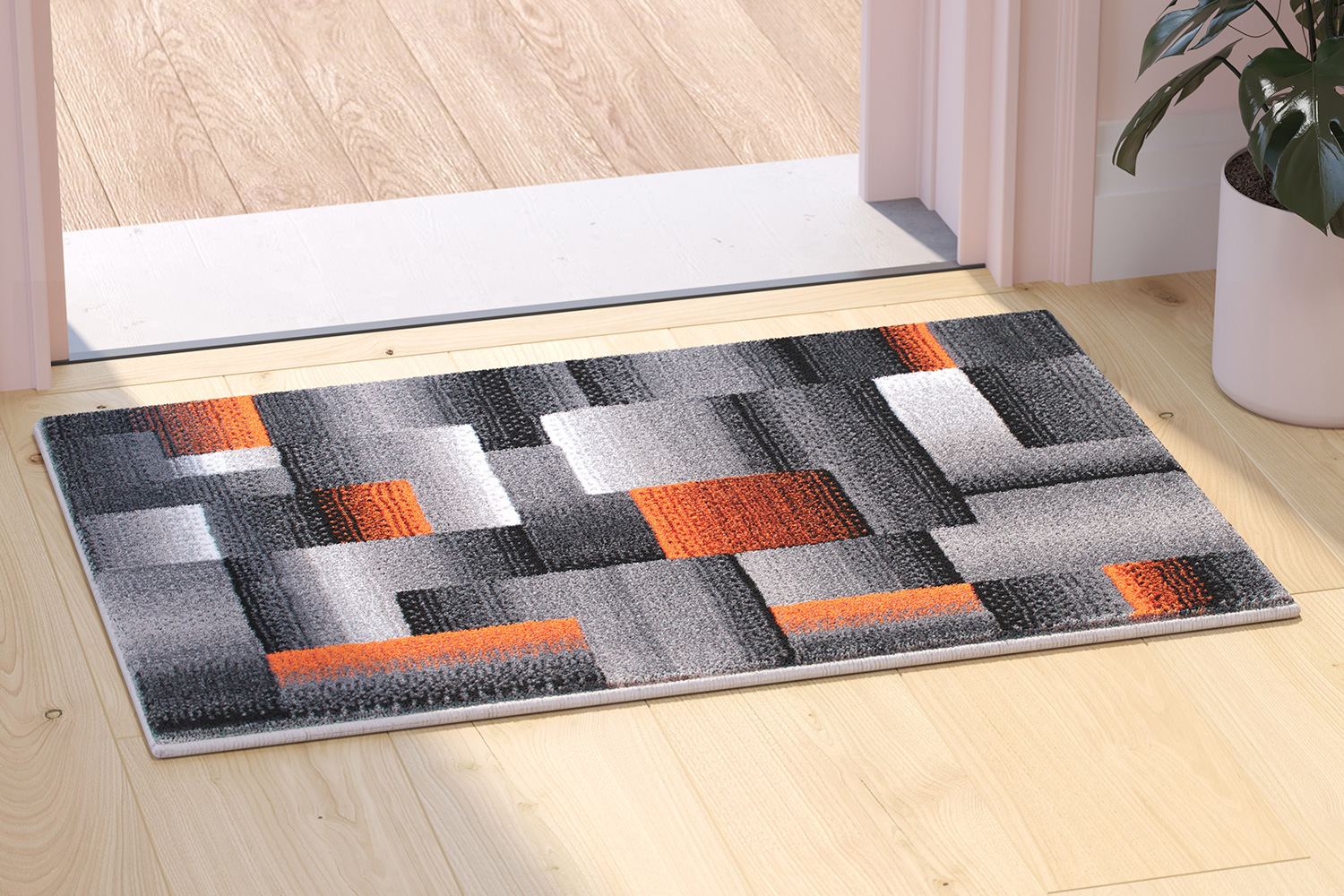 BLNK Elio Collection Olefin Color Blocked Area Rug with Jute Backing - Orange, 2'W x 3'L