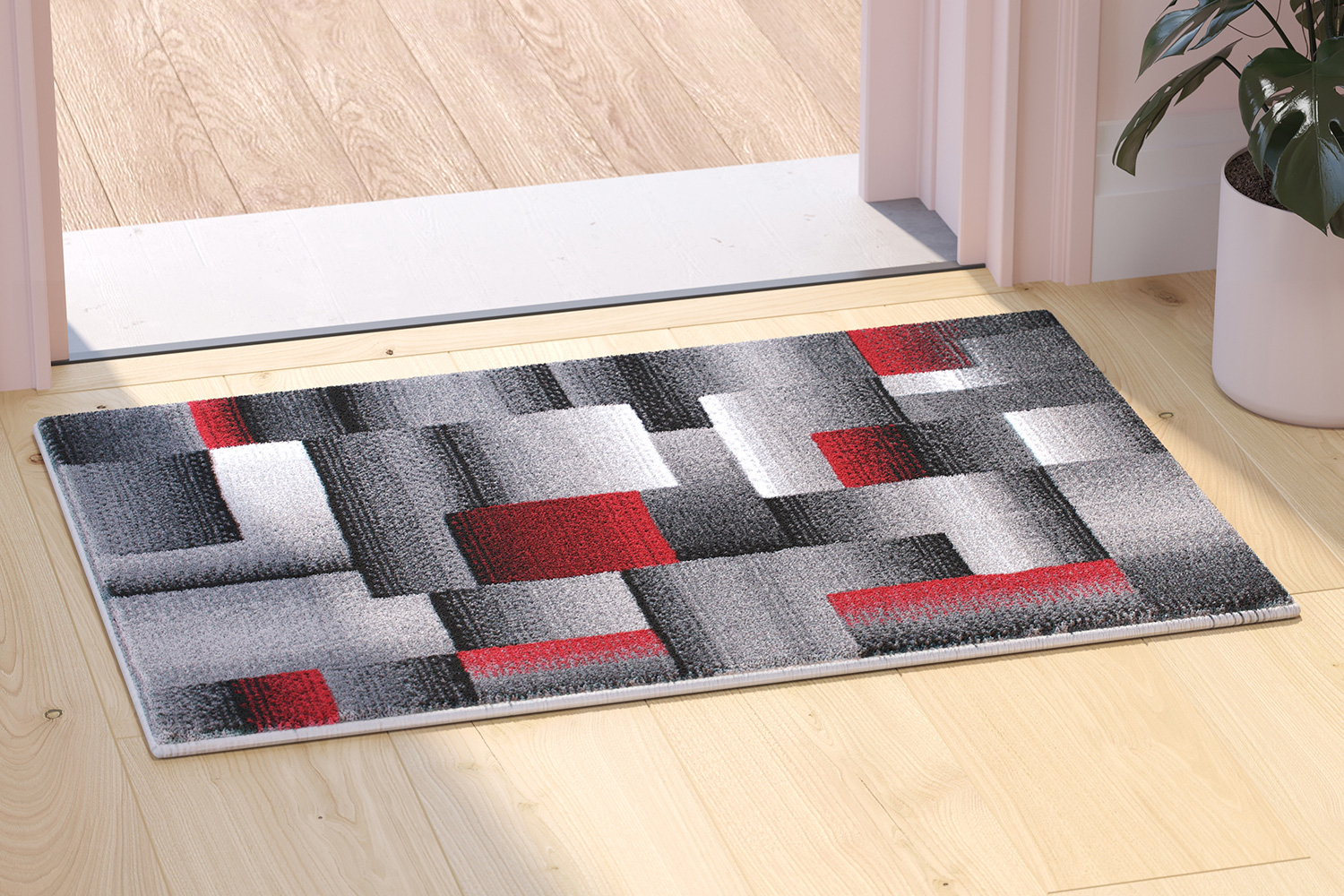 BLNK Elio Collection Olefin Color Blocked Area Rug with Jute Backing - Red, 2'W x 3'L