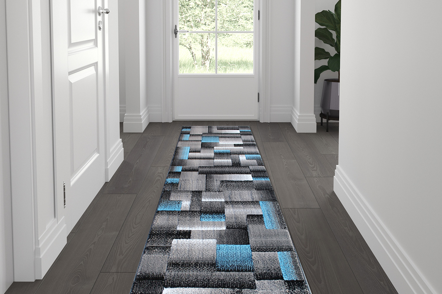 BLNK Elio Collection Olefin Color Blocked Area Rug with Jute Backing